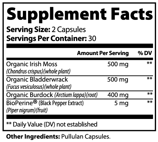 Sea Moss Capsules with Bladderwrack & Burdock Root – Thyroid, Immunity & Skin Support