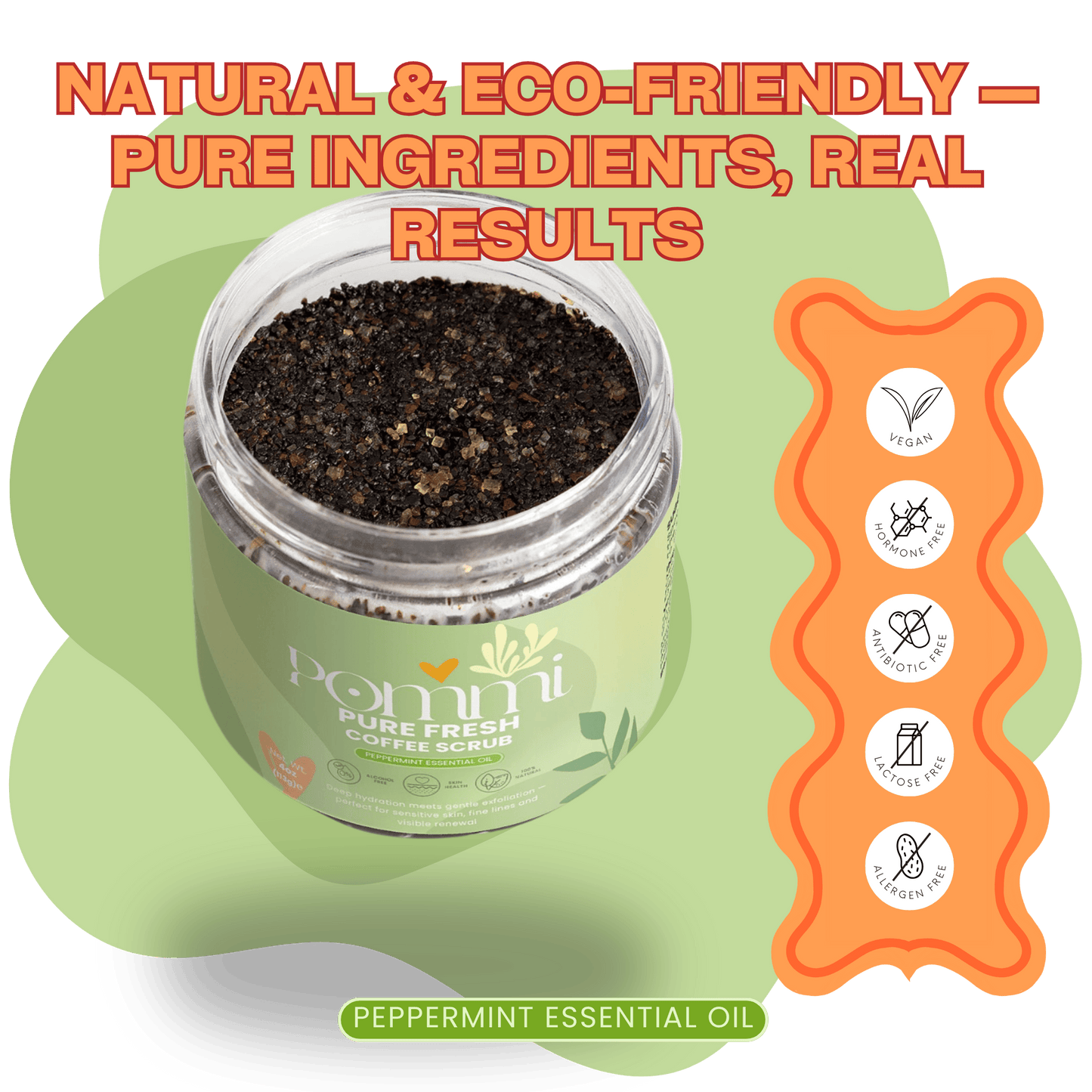 Pure Fresh Coffee Scrub | Peppermint Essential Oil - Natural Exfoliating & Anti-Aging Body Scrub