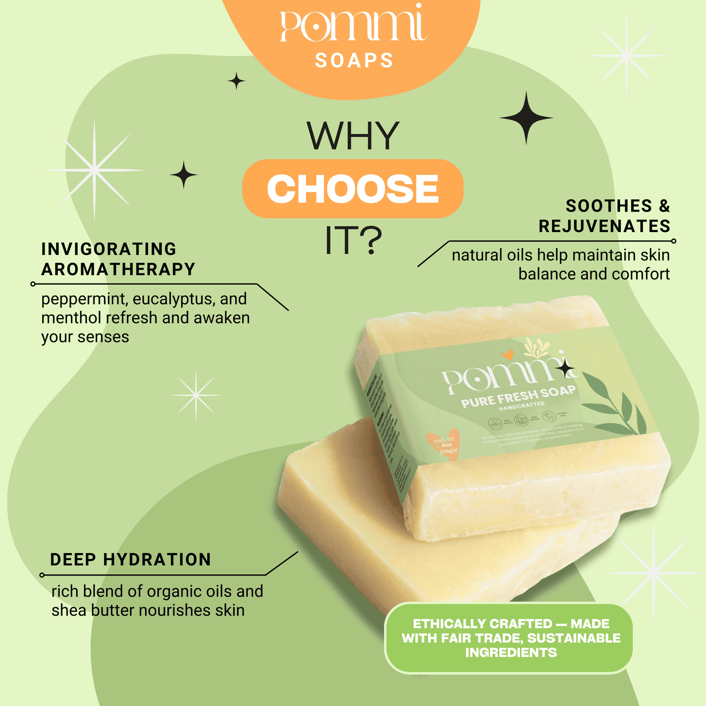 Pure Fresh Soap — Energizing Peppermint & Eucalyptus Aromatherapy Bar