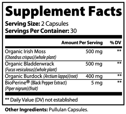 Sea Moss Capsules with Bladderwrack & Burdock Root – Thyroid, Immunity & Skin Support
